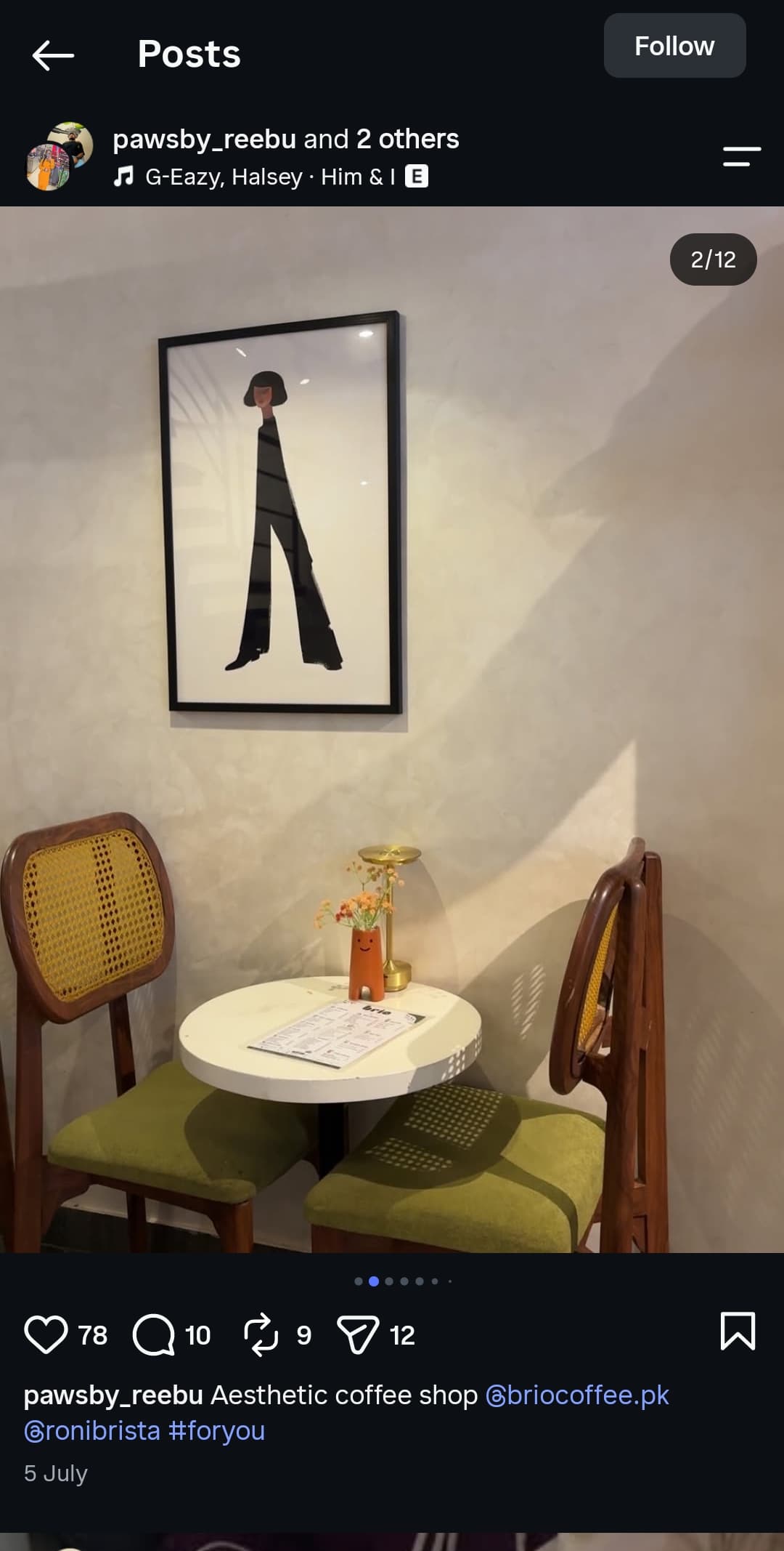 Two-seater table with smiley vase centerpiece